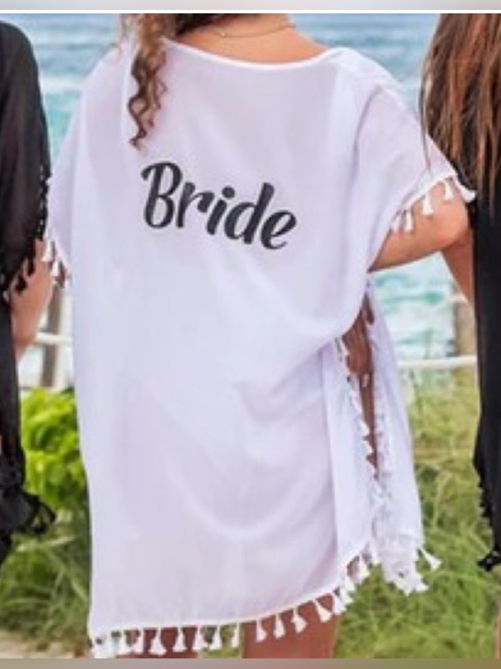 White Tassel Trim Sheer Panel “BRIDE” Cover Up size 2X